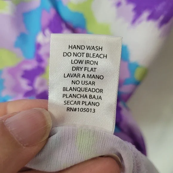 Dear‎ Scarlett Womens Top Purple Blue Green Abstract Short Dolman Sleeve Size M - Picture 5 of 9